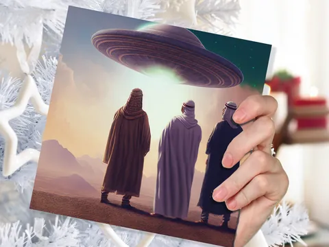 Spaceman Christmas Cards Funny Ironic Alien Came Travelling Three Wise Men Star of Bethlehem Fun Xmas Greetings Card For Family Friends 2026 - View 6