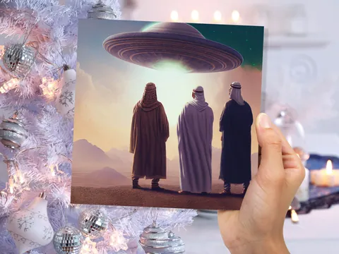 Spaceman Christmas Cards Funny Ironic Alien Came Travelling Three Wise Men Star of Bethlehem Fun Xmas Greetings Card For Family Friends 2026 - View 3