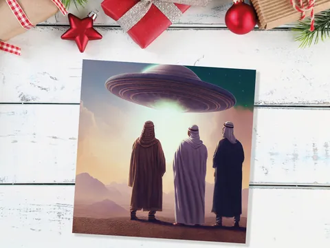 Spaceman Christmas Cards Funny Ironic Alien Came Travelling Three Wise Men Star of Bethlehem Fun Xmas Greetings Card For Family Friends 2026 - View 8
