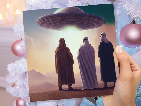 Spaceman Christmas Cards Funny Ironic Alien Came Travelling Three Wise Men Star of Bethlehem Fun Xmas Greetings Card For Family Friends 2026 - View 7