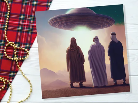 Spaceman Christmas Cards Funny Ironic Alien Came Travelling Three Wise Men Star of Bethlehem Fun Xmas Greetings Card For Family Friends 2026 - View 5