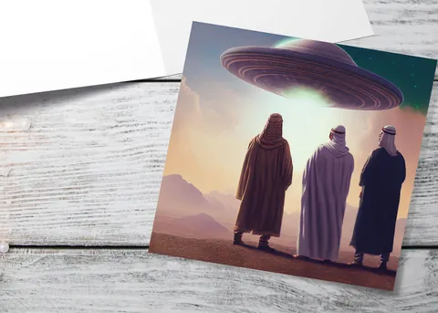 Spaceman Christmas Cards Funny Ironic Alien Came Travelling Three Wise Men Star of Bethlehem Fun Xmas Greetings Card For Family Friends 2026 - View 10