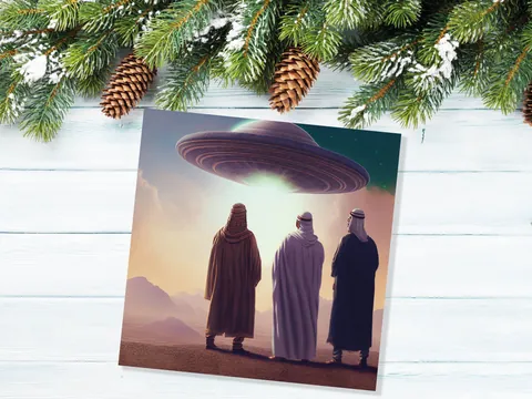Spaceman Christmas Cards Funny Ironic Alien Came Travelling Three Wise Men Star of Bethlehem Fun Xmas Greetings Card For Family Friends 2026 - View 4