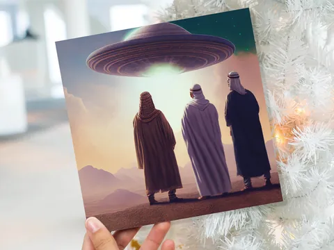 Spaceman Christmas Cards Funny Ironic Alien Came Travelling Three Wise Men Star of Bethlehem Fun Xmas Greetings Card For Family Friends 2026 - View 9