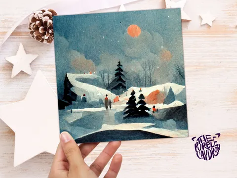 Watercolour Snowy Ski Hills Card