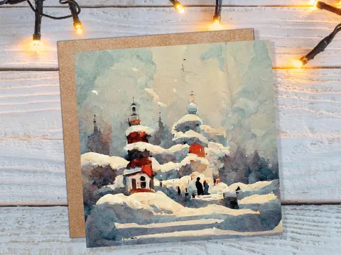 Winter Snow Scene Card Impressionist Painting with Trees Winters Day Landscape Scenery Greeting Cards for Family Friends Xmas 2026 Thank You