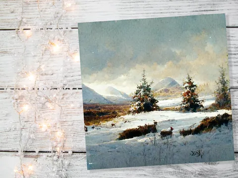 Snowy Scottish Deer Landscape Card - View 7