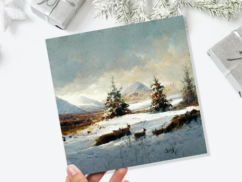 Snowy Scottish Deer Landscape Card - View 8