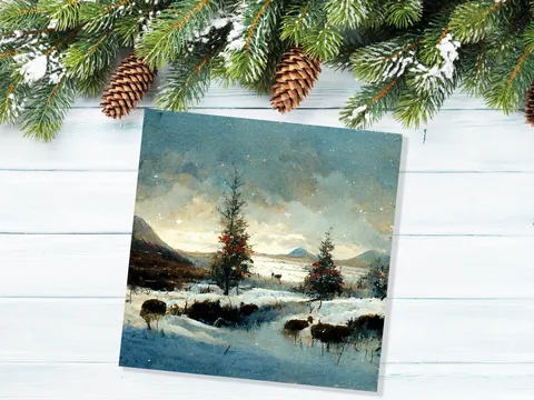 Winter Snow Scene Card with Snowy Landscape Mountains Scottish Glen Trees Painting Greetings Cards for Family Friends Christmas Thank You - View 3