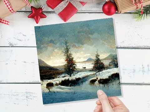 Winter Snow Scene Card with Snowy Landscape Mountains Scottish Glen Trees Painting Greetings Cards for Family Friends Christmas Thank You - View 7
