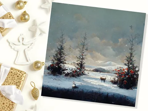 Snowy Highland Fir Trees Card
