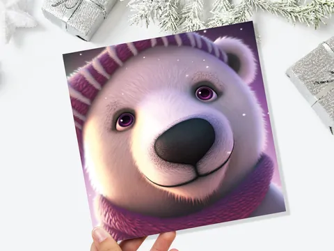 Purple Polar Bear Cub Winter Card - View 2
