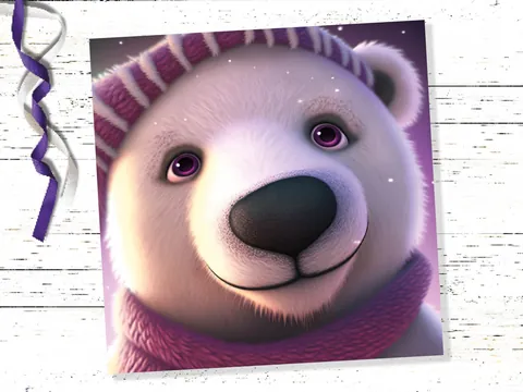 Purple Polar Bear Cub Winter Card - View 7