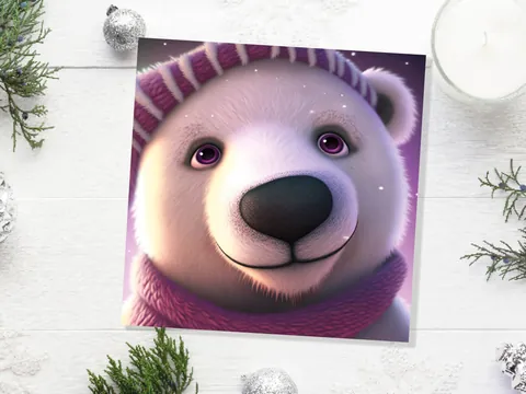 Purple Polar Bear Cub Winter Card - View 9