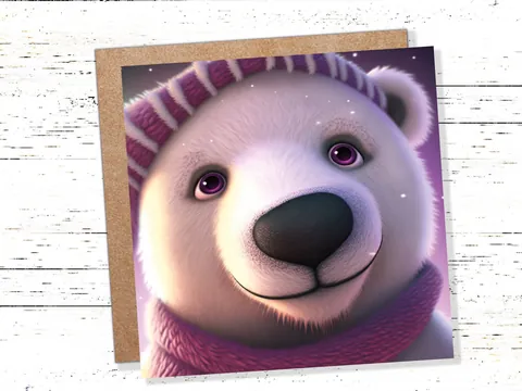 Purple Polar Bear Cub Winter Card - View 3