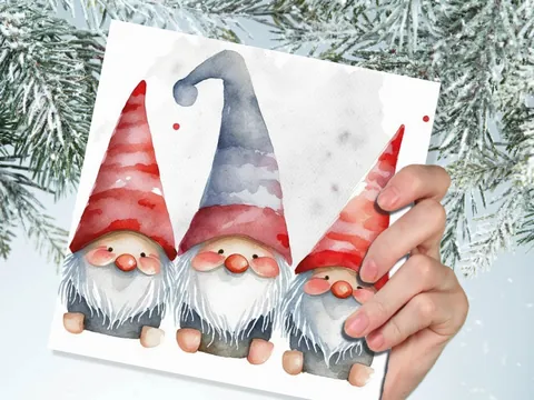 Gonk Gnomes Christmas Card – Red & Grey