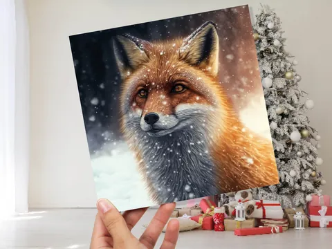 Winter Fox Card Festive Snowy Scene Snowing Tranquil Peaceful Watching Snow Fall Greetings Cards For Family Best Friends Xmas 2026 Thank You - View 9