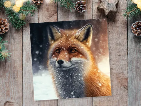 Winter Fox Card Festive Snowy Scene Snowing Tranquil Peaceful Watching Snow Fall Greetings Cards For Family Best Friends Xmas 2026 Thank You - View 7