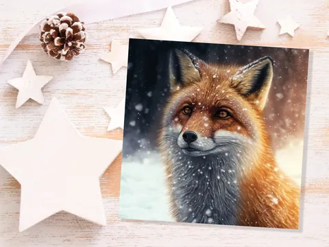 Winter Fox Card Festive Snowy Scene Snowing Tranquil Peaceful Watching Snow Fall Greetings Cards For Family Best Friends Xmas 2026 Thank You - View 8