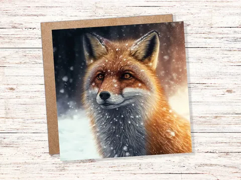 Winter Fox Card Festive Snowy Scene Snowing Tranquil Peaceful Watching Snow Fall Greetings Cards For Family Best Friends Xmas 2026 Thank You - View 2