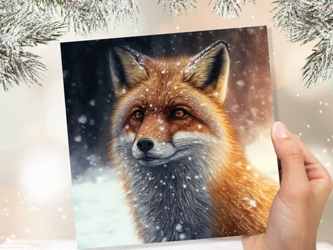 Winter Fox Card Festive Snowy Scene Snowing Tranquil Peaceful Watching Snow Fall Greetings Cards For Family Best Friends Xmas 2026 Thank You