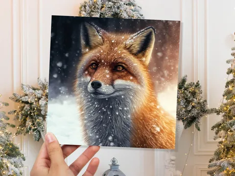 Winter Fox Card Festive Snowy Scene Snowing Tranquil Peaceful Watching Snow Fall Greetings Cards For Family Best Friends Xmas 2026 Thank You - View 3