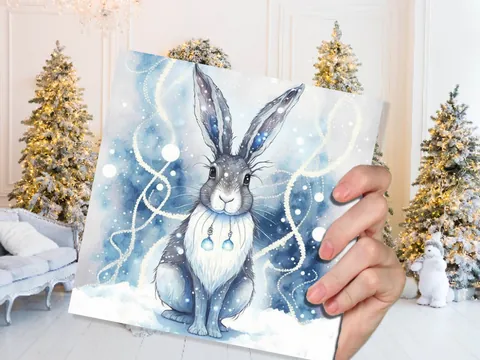 Winter Hare Card – Glowing Snow Lights - View 5