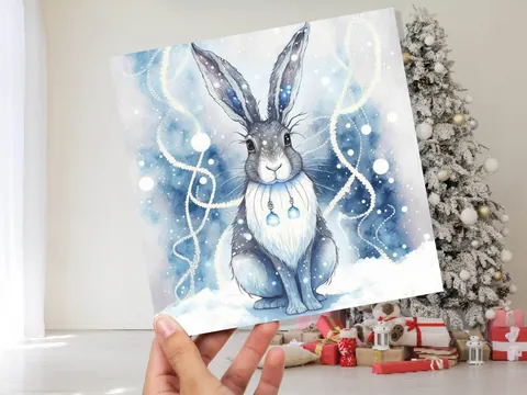 Winter Hare Card – Glowing Snow Lights - View 9