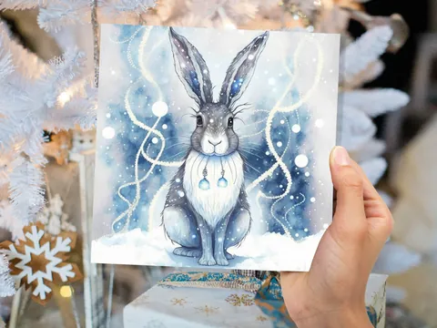Winter Hare Card – Glowing Snow Lights - View 4