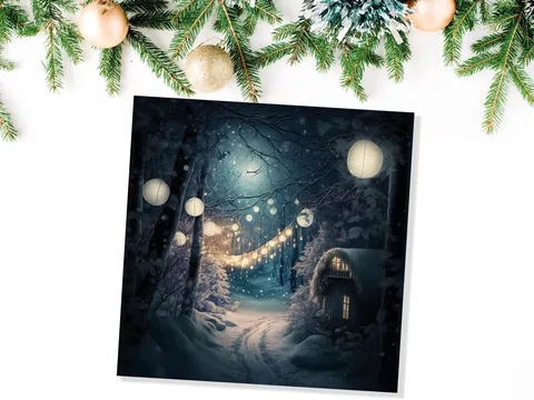 Magical Winter Night Christmas Card with Warm Fairy Lights Snow Blue Woodland Path Whimsical Greetings Cards For Family Friends Xmas 2026 - View 8