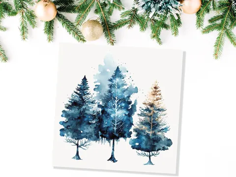 Watercolour Trees Christmas Card Prussian Blue Modern Elegant Fir Tree Messy Painting Simple Greetings Cards For Family Friends Xmas 2026 - View 8