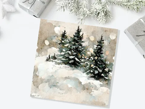 White Christmas Card – Snowy Trees - View 2