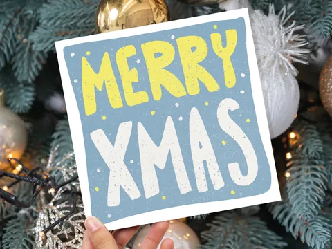 Merry Christmas Card – Blue and Yellow - View 3
