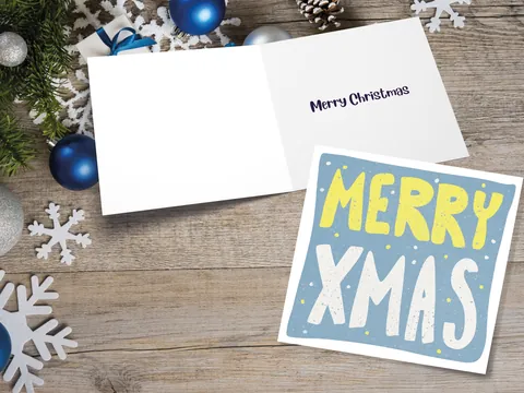 Merry Christmas Card – Blue and Yellow - View 2