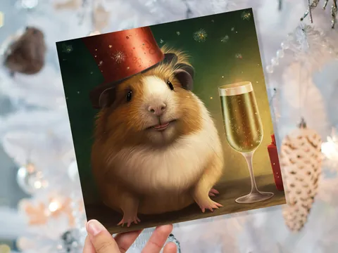 Guinea Pig Christmas Card – Champagne Flute