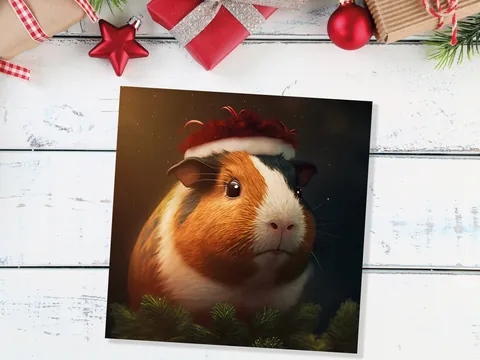 Guinea Pig Christmas Card – Santa Hat - View 3