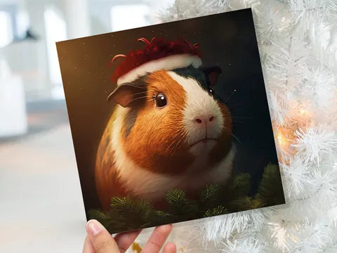 Guinea Pig Christmas Card – Santa Hat - View 4