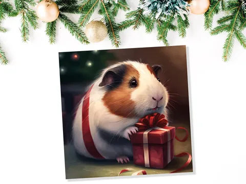 Cute Guinea Pig Christmas Card Gift Giving Present Unique Fun Greetings For Cavy Fans Family Friends Xmas 2026 1 or 10 Pack Set Owners Kids - View 5