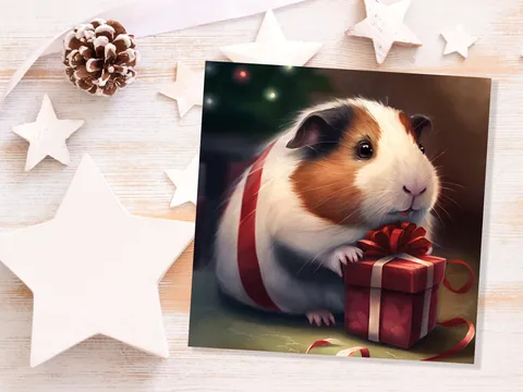 Cute Guinea Pig Christmas Card Gift Giving Present Unique Fun Greetings For Cavy Fans Family Friends Xmas 2026 1 or 10 Pack Set Owners Kids - View 4