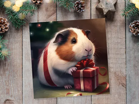 Cute Guinea Pig Christmas Card Gift Giving Present Unique Fun Greetings For Cavy Fans Family Friends Xmas 2026 1 or 10 Pack Set Owners Kids - View 7