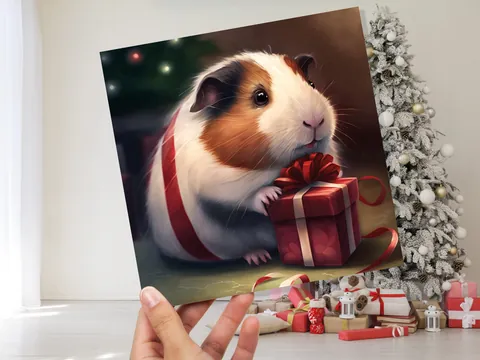 Cute Guinea Pig Christmas Card Gift Giving Present Unique Fun Greetings For Cavy Fans Family Friends Xmas 2026 1 or 10 Pack Set Owners Kids - View 2