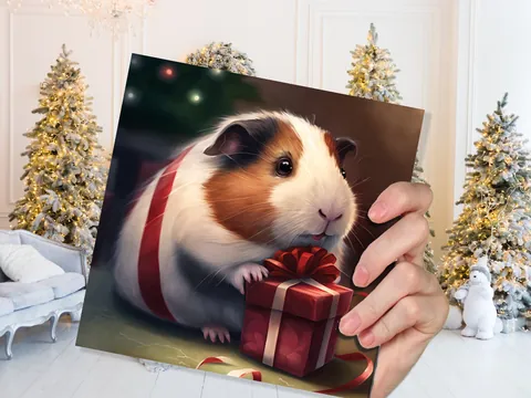 Cute Guinea Pig Christmas Card Gift Giving Present Unique Fun Greetings For Cavy Fans Family Friends Xmas 2026 1 or 10 Pack Set Owners Kids - View 3