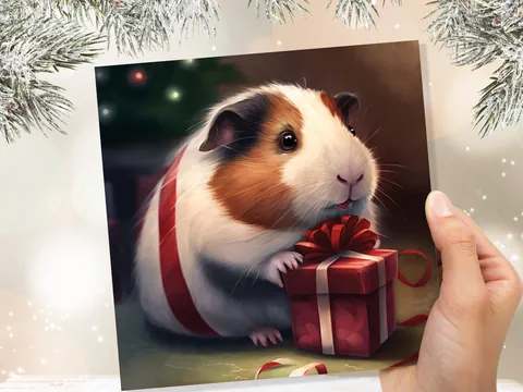 Cute Guinea Pig Christmas Card Gift Giving Present Unique Fun Greetings For Cavy Fans Family Friends Xmas 2026 1 or 10 Pack Set Owners Kids