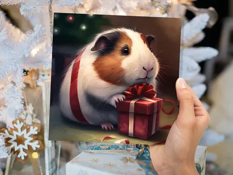 Cute Guinea Pig Christmas Card Gift Giving Present Unique Fun Greetings For Cavy Fans Family Friends Xmas 2026 1 or 10 Pack Set Owners Kids - View 8