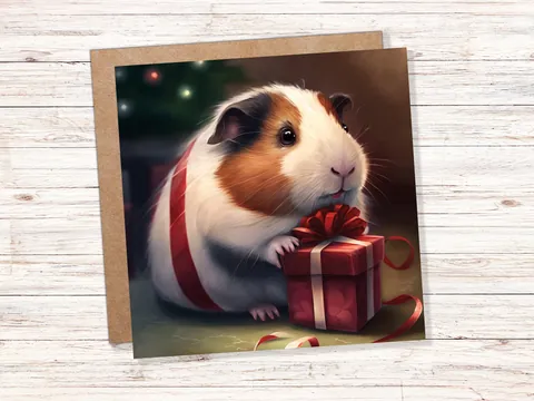 Cute Guinea Pig Christmas Card Gift Giving Present Unique Fun Greetings For Cavy Fans Family Friends Xmas 2026 1 or 10 Pack Set Owners Kids - View 9