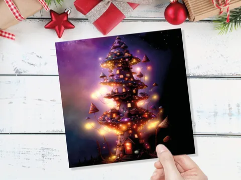 Purple Mushroom Tree House Card - View 3