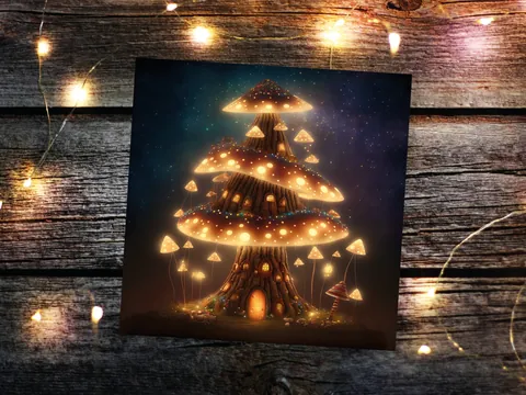 Fairycore Mushroom House Card – Golden