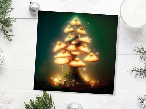 Golden Glowing Mushroom Tree Card