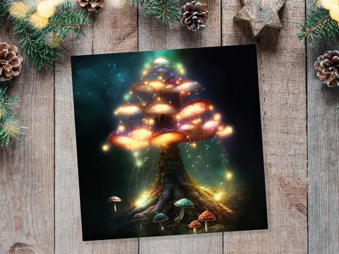 Teal and Gold Mushroom Tree Card - View 5