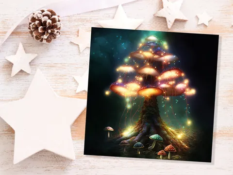 Teal and Gold Mushroom Tree Card - View 3